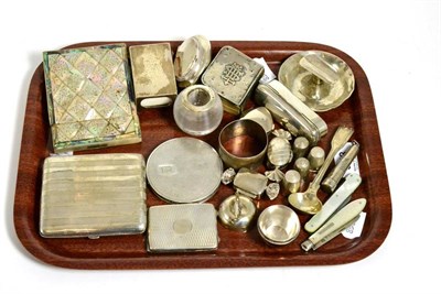 Lot 353 - A 19th century mother of pearl card case (a.f.) together with a collection of silver including,...