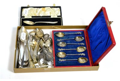 Lot 360 - A quantity of silver spoons, sugar tongs etc