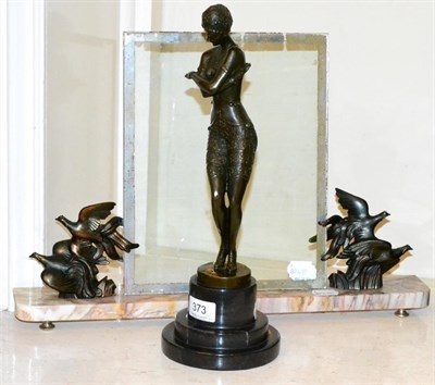 Lot 373 - An Art Deco style bronzed figure and an Art Deco photo frame on a marble base with applied...
