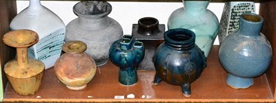 Lot 381 - A collection of Studio Pottery vases (shelf)