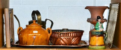 Lot 385 - A brass tray, copper mould, oil on canvas, decorative tray and various ornamental items