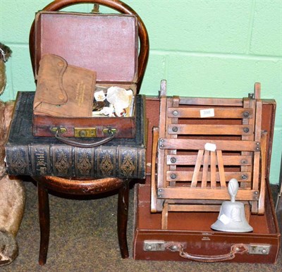 Lot 398 - A child's bentwood chair, family bible, folding chair, leather case, Masonic apron and gilt...