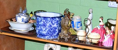 Lot 404 - A quantity of ceramics, Doulton figures, Noritake, Losol Ware planter etc