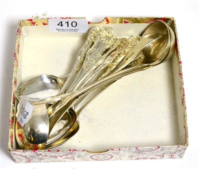 Lot 410 - A group of Scottish silver flatware comprising a pair of toddy ladles, un-traced script mark...