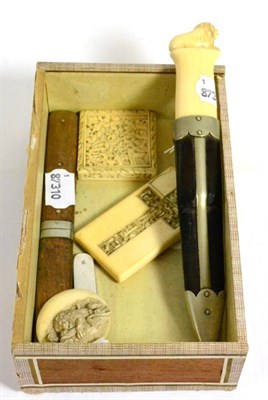 Lot 415 - Late 19th century Cantonese ivory card case, a similar puzzle, a late 19th date century ivory...