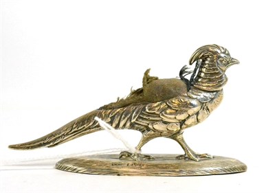 Lot 427 - An Edwardian silver pheasant pin cushion, Sampson Mordan, Chester, 1905, (a.f.)