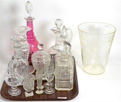 Lot 436 - Assorted good quality cut glass including claret jug, candle stick, beaker vase etc