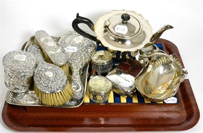 Lot 442 - A late Victorian silver dressing table set including tray, Chester 1897; together with assorted...