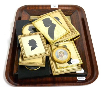 Lot 443 - A group of Victorian silhouette portraits together with two portrait miniatures