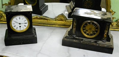Lot 472 - A striking black slate mantel clock and a black slate mantel timepiece (2)