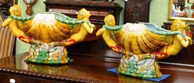 Lot 473 - A pair of Minton style majolica jardinieres