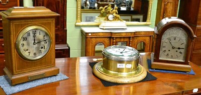Lot 476 - A inlaid striking mantel clock and another striking mantel clock retailed by Manoah Rhodes and Sons
