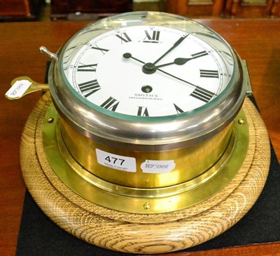 Lot 477 - A brass ships type bulk head centre seconds timepiece, enamel signed Smiths, Cricklewood, N.W.2