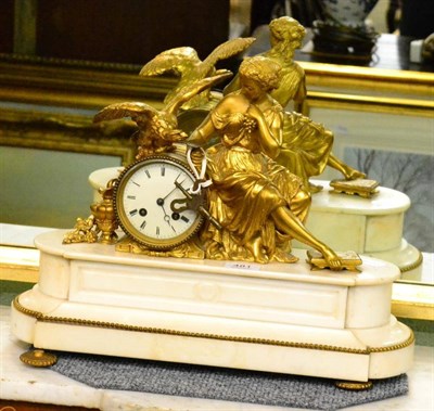 Lot 481 - A figural mantel clock depicting Hebe and the eagle on marble plinth base (a.f.)