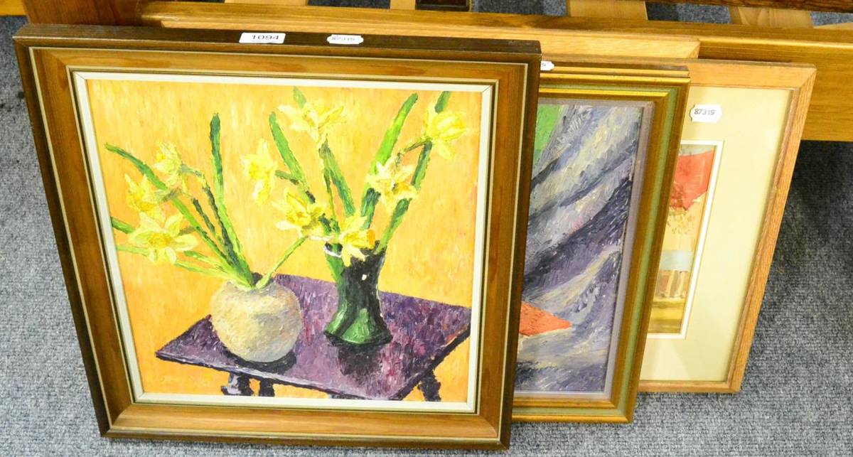 Lot 1094 - J W Mackie (20th century contemporary), still life of fruit, oil on canvas; another still life...