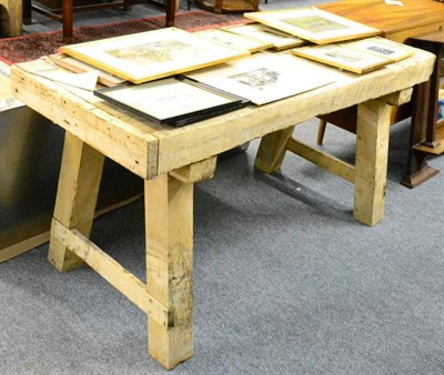 Lot 1101 - Vintage beech butcher's block with stainless steel top