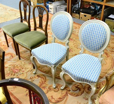 Lot 1106 - Pair of 19th century padded back dining chairs in Louis XVI style; and a pair of mahogany...