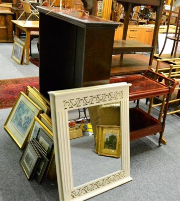 Lot 1116 - Mahogany free standing bookcase on cabriole fore legs and a mahogany two tier tea trolley and a...
