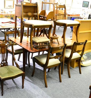Lot 1124 - George III mahogany drop leaf table, oak sewing box, towel rail, wine table, book trough, set...