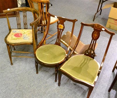 Lot 1126 - Two Edwardian nursing chairs, elbow chair, spindle back bedroom chair, gout stool and a...