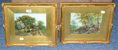 Lot 1128 - George Smith, a pair of late Victorian paintings on glass, river landscapes with cattle (2)