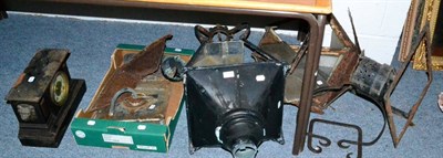 Lot 1130 - Two Victorian metal framed street lanterns and a clock (all a.f.)