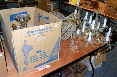 Lot 1132 - A quantity including pendant light fittings, Victorian plated epergne, glassware etc
