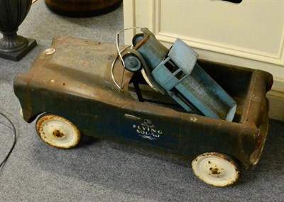 Lot 1136 - Triang pressed steel open wagon, pale blue; together with a Flying Squad pedal car (2)