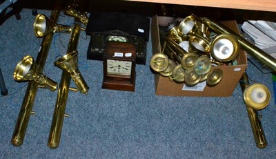 Lot 1141 - A 19th century slate mantel clock of architectural design together with an Edwardian oak mantel...