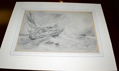 Lot 1185 - William R Beverly, seascape monochrome, boat in choppy waters, unframed