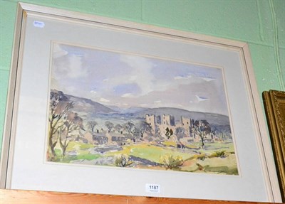 Lot 1187 - E Charles Simpson, Castle Bolton, Wensleydale, watercolour, label to verso