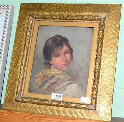 Lot 1190 - A late 19th century portrait oil on board, unsigned, in a gilt frame