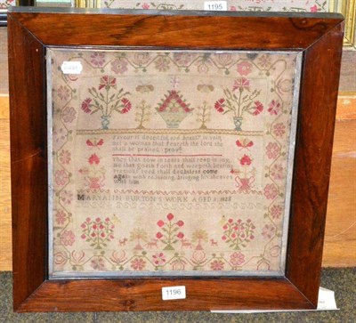 Lot 1196 - Early 19th century sampler worked by Mary Ann Burton, aged 11, dated 1823, with central verse...