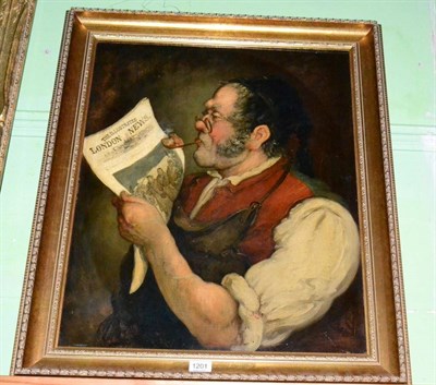 Lot 1201 - Continental School, a figure reading the illustrated London News, indistinctly signed, oil on...