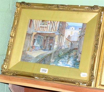 Lot 1202 - Thomas Ellison (British 1866-1942) Figure by canal, watercolour, signed (lower left) 28cm by 31cm