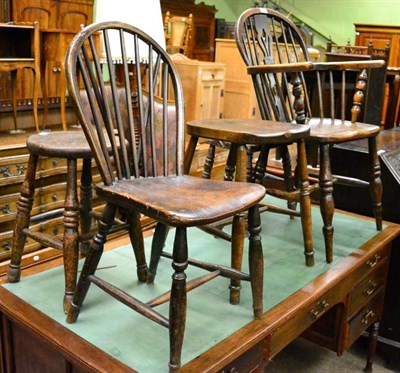 Lot 1245 - A small Windsor armchair together with a small elm seat, a side chair and three stools