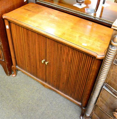 Lot 1256 - A tambour fronted mahogany side cabinet