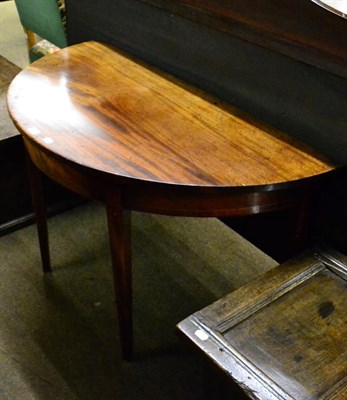 Lot 1278 - A George III string inlaid demi lune table formerly one end of dining table