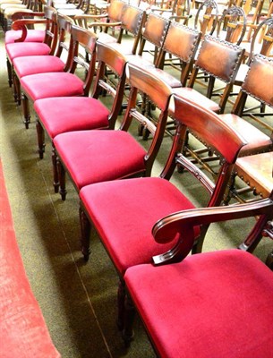 Lot 1291 - A set of eight mahogany dining chairs with claret upholstered seats