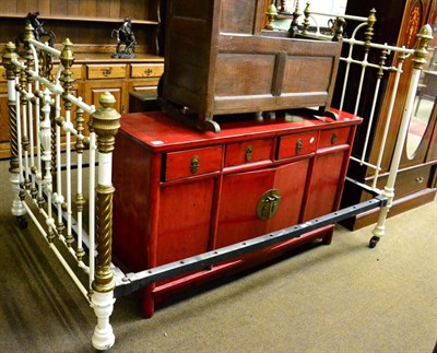 Lot 1331 - A white painted and brass cast iron bed frame