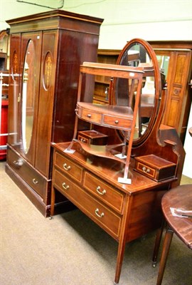 Lot 1334 - An Edwardian inlaid mahogany wardrobe together with matching dressing table