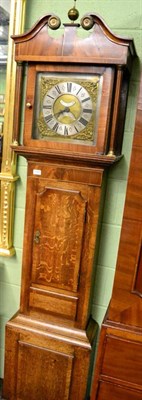 Lot 1357 - An oak and mahogany longcase clock the dial signed, Ellen Burrell