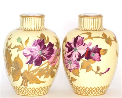 Lot 6 - A pair of Royal Crown Derby gilt and floral painted vases