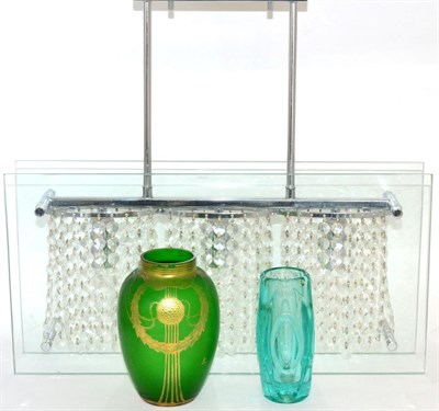 Lot 9 - Continental Art Nouveau gilt green glass vase; electric blue glass vase, possibly Geoffrey...