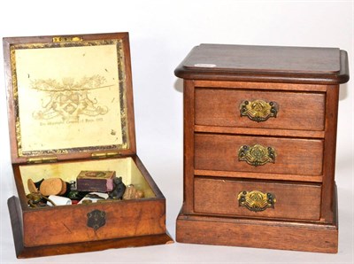 Lot 40 - A Victorian walnut box with contents and a three drawer chest