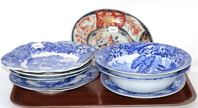 Lot 46 - A Japanese Imari dish with two Japanese blue and white dishes; together with a collection of...