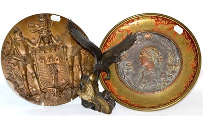 Lot 51 - A 19th century comport with central plaque decorated in relief, bronze eagle (modern) and a...