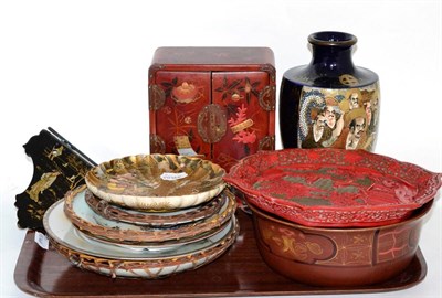 Lot 54 - A tray of assorted Japanese ceramics, lacquer ware etc