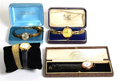 Lot 57 - A lady's 9 carat gold Rotary wristwatch on 9 carat gold expanding strap; together with two...