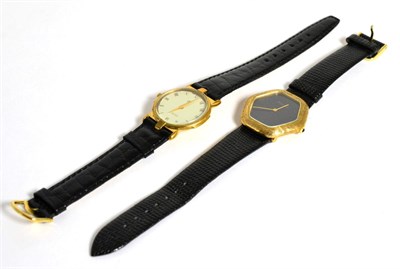 Lot 63 - Two gents wristwatches, one signed Bueche Girod, quartz movement, black dial signed, case with...